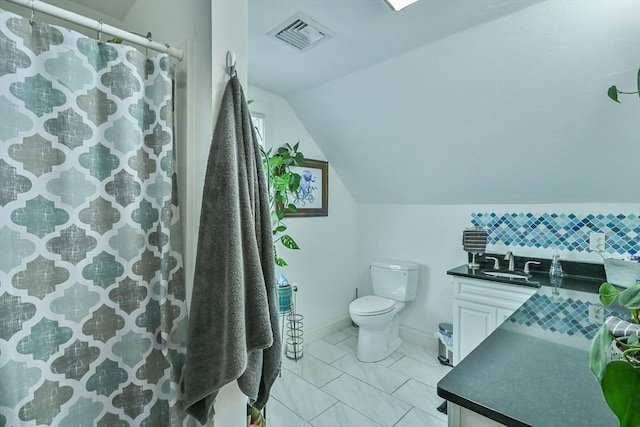 18 Emerald Ave, Webster, MA 01570 - bathroom featuring vaulted ceiling, vanity, and a shower with curtain