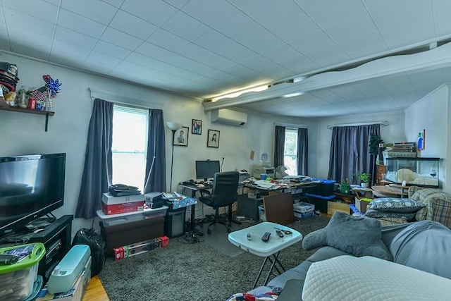 18 Emerald Ave, Webster, MA 01570 - office space with a wall mounted AC, healthy amount of natural light, crown molding, and light wood-style flooring