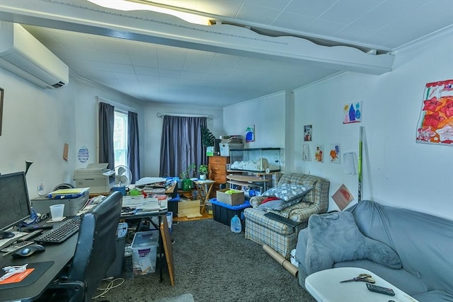 18 Emerald Ave, Webster, MA 01570 - carpeted home office with a wall mounted AC and crown molding