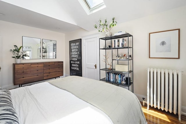 49 Prince St Unit 2, Boston, MA 02130 - bedroom featuring radiator, a skylight, lofted ceiling, baseboards, and wood finished floors