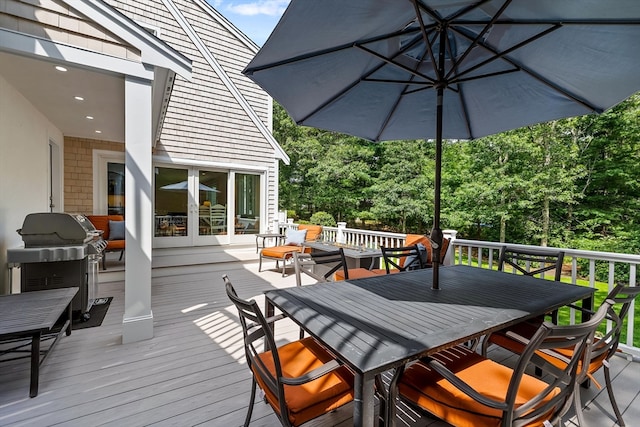 wooden terrace with grilling area