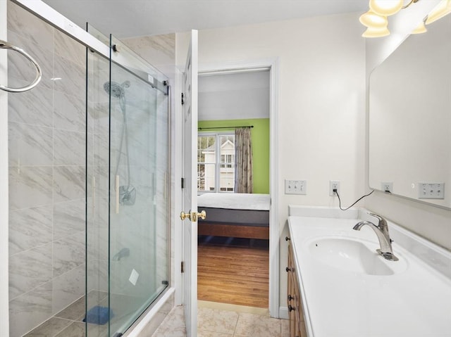 36 Knowlton Cir Unit 36, Upton, MA 01568 - full bathroom with ensuite bathroom, a shower stall, vanity, and tile patterned flooring