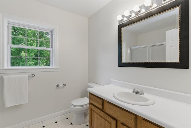 507 Towne St, North Attleboro, MA 02760 - bathroom with vanity, toilet, a shower with shower door, and baseboards
