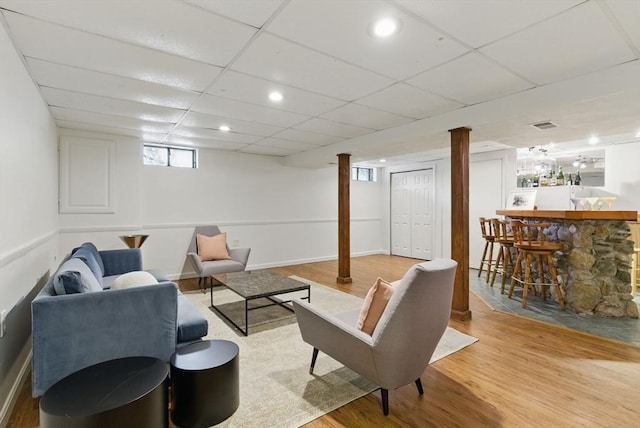 507 Towne St, North Attleboro, MA 02760 - living area featuring a dry bar, wood finished floors, a paneled ceiling, and recessed lighting