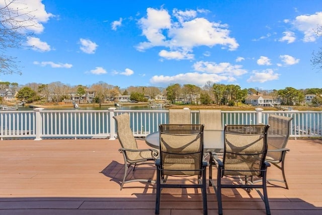 160 Waterway, Mashpee, MA 02649 - wooden terrace featuring a water view and outdoor dining space