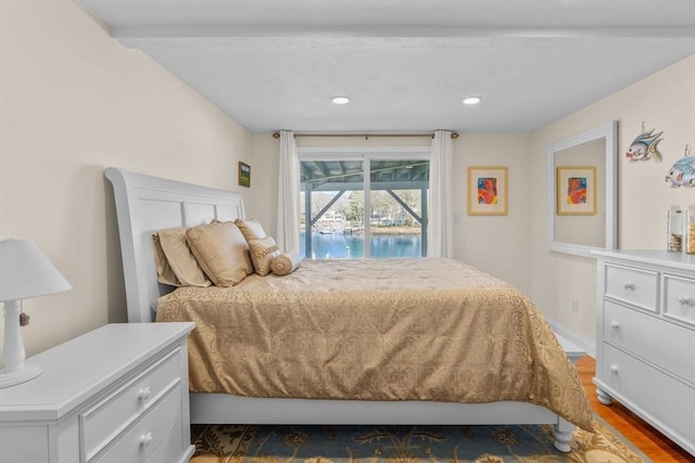 160 Waterway, Mashpee, MA 02649 - bedroom with access to outside, wood finished floors, recessed lighting, and baseboards