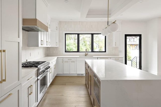 228 Auburn St Unit 228, Newton, MA 02466 - kitchen featuring appliances with stainless steel finishes, decorative backsplash, healthy amount of natural light, and light wood-style flooring