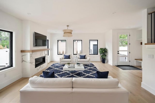 228 Auburn St Unit 228, Newton, MA 02466 - living room featuring healthy amount of natural light, light wood-style flooring, and a high end fireplace