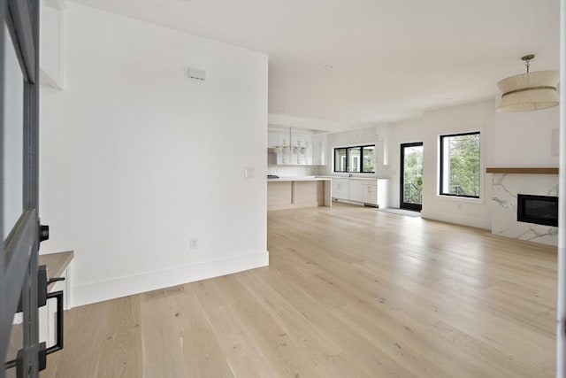 228 Auburn St Unit 228, Newton, MA 02466 - unfurnished living room featuring light wood-type flooring and a fireplace