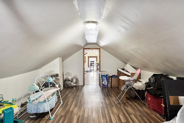 additional living space with wood finished floors and lofted ceiling