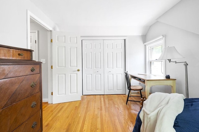 273 Greendale Ave, Needham, MA 02494 - bedroom featuring light wood-type flooring, vaulted ceiling, and a closet