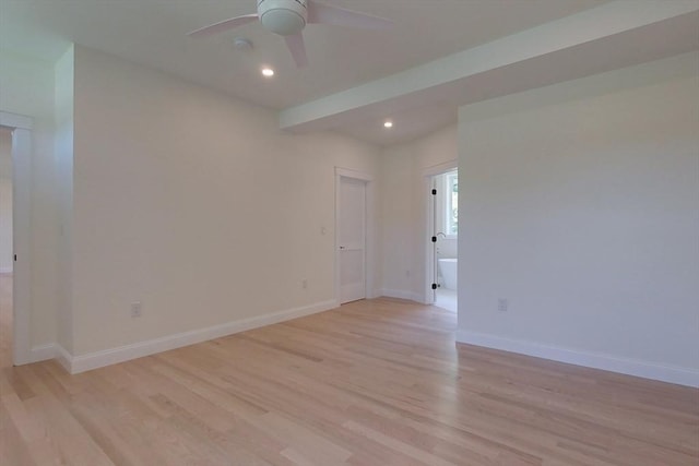 12 Willow St, Pepperell, MA 01463 - empty room with light wood-style flooring, ceiling fan, recessed lighting, and baseboards