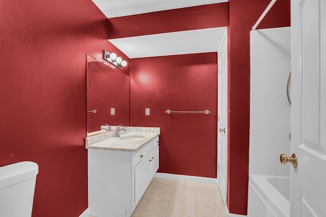 bathroom featuring tile patterned flooring, vanity, and toilet