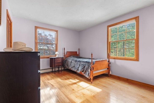 525 Thurston St, Wrentham, MA 02093 - bedroom featuring baseboard heating, light wood-style flooring, multiple windows, and baseboards