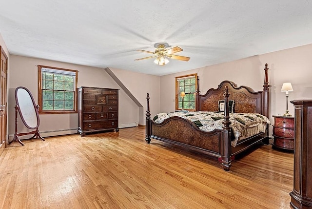525 Thurston St, Wrentham, MA 02093 - bedroom with light wood-style floors, ceiling fan, baseboards, and a baseboard radiator