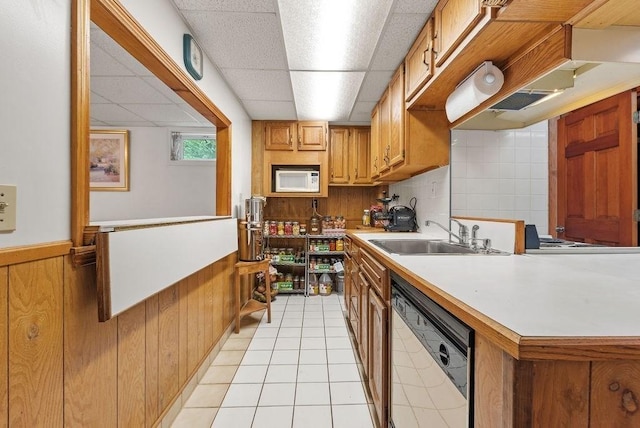 525 Thurston St, Wrentham, MA 02093 - kitchen featuring dishwashing machine, a sink, wainscoting, light countertops, and white microwave