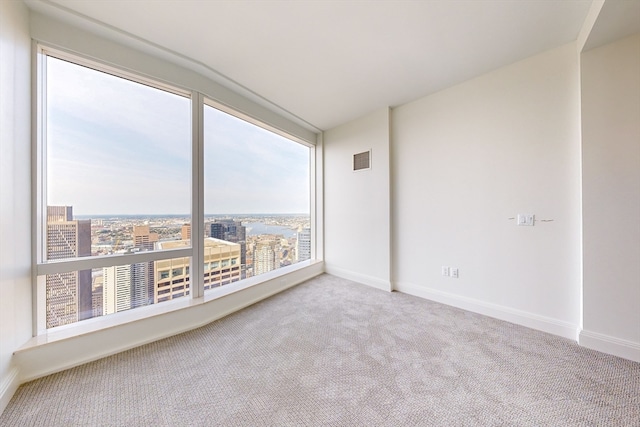 unfurnished room featuring light carpet