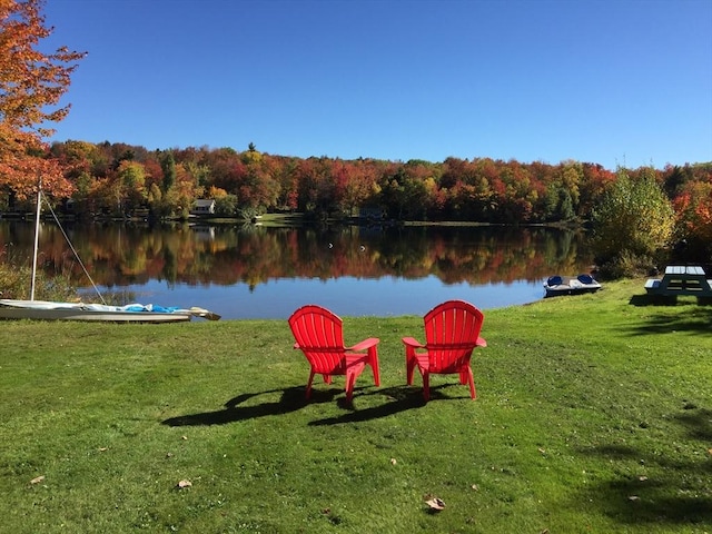 18 W Shore Dr, Goshen, MA 01032 - view of green lawn featuring a wooded view and a water view