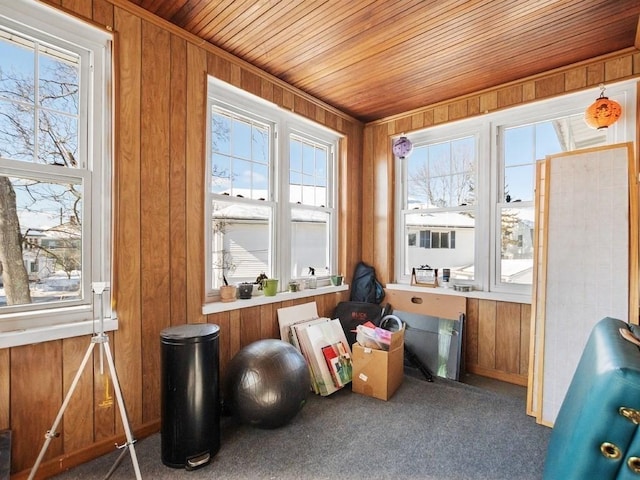 sunroom with wood ceiling