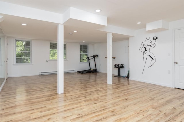 3 Integrity Way, Groton, MA 01450 - workout room featuring baseboard heating, light wood-type flooring, and recessed lighting