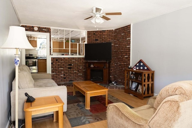 69 Front St, Shirley, MA 01464 - living room featuring wood finished floors and ceiling fan