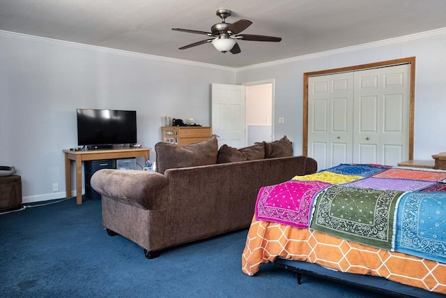 69 Front St, Shirley, MA 01464 - bedroom with carpet, crown molding, a closet, and ceiling fan