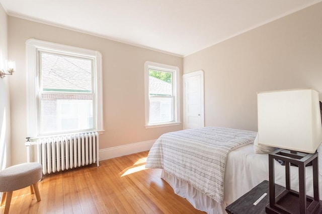 1690 Centre St Unit 2, Boston, MA 02132 - bedroom with radiator heating unit, light wood finished floors, baseboards, and crown molding