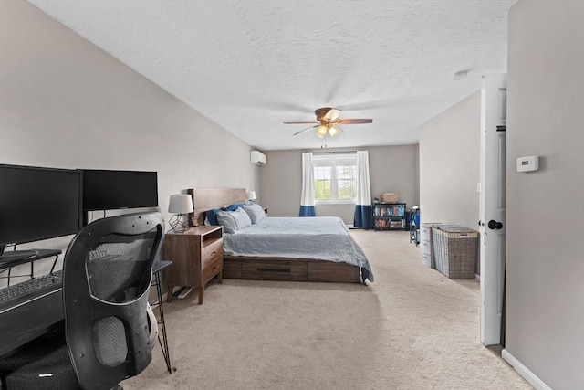 26 Dodge Rd, Sutton, MA 01590 - bedroom with carpet floors, a desk, a textured ceiling, a ceiling fan, and a wall mounted AC