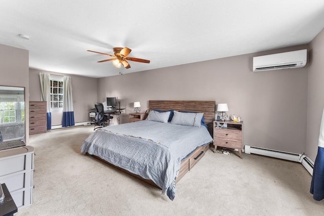 26 Dodge Rd, Sutton, MA 01590 - bedroom featuring an AC wall unit, light colored carpet, a baseboard radiator, ceiling fan, and a desk