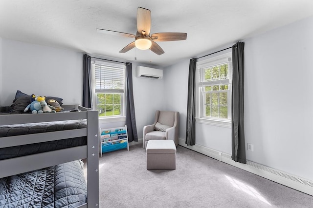 26 Dodge Rd, Sutton, MA 01590 - bedroom with a wall unit AC, multiple windows, carpet, and ceiling fan