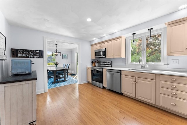 26 Dodge Rd, Sutton, MA 01590 - kitchen featuring stainless steel appliances, a sink, light wood-type flooring, pendant lighting, and recessed lighting