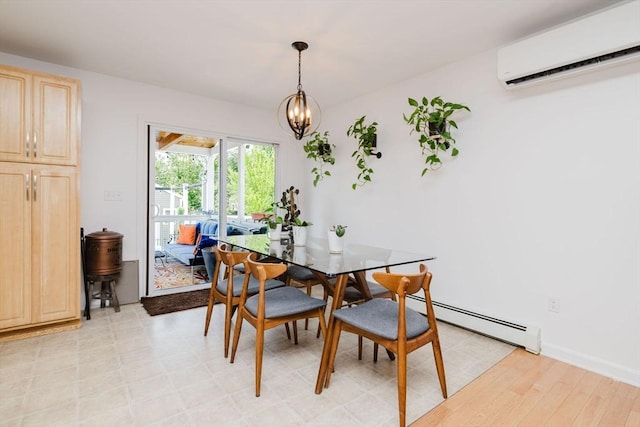 85 Evelyns Way, Fall River, MA 02724 - dining space with a wall unit AC, a baseboard heating unit, and a chandelier