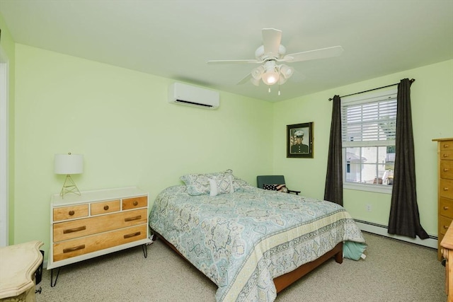 85 Evelyns Way, Fall River, MA 02724 - bedroom featuring a baseboard radiator, a wall mounted AC, carpet, and a ceiling fan