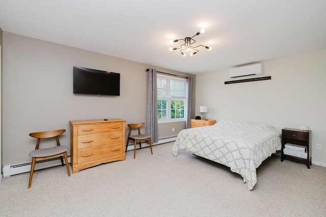 85 Evelyns Way, Fall River, MA 02724 - bedroom featuring a wall mounted air conditioner, a baseboard radiator, and light colored carpet