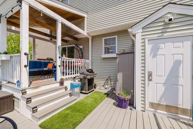 85 Evelyns Way, Fall River, MA 02724 - wooden porch featuring grilling area and an outdoor hangout area