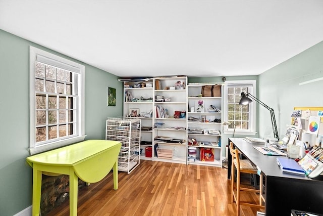 office space with wood finished floors