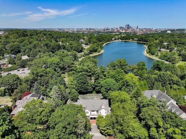 aerial view with a water view