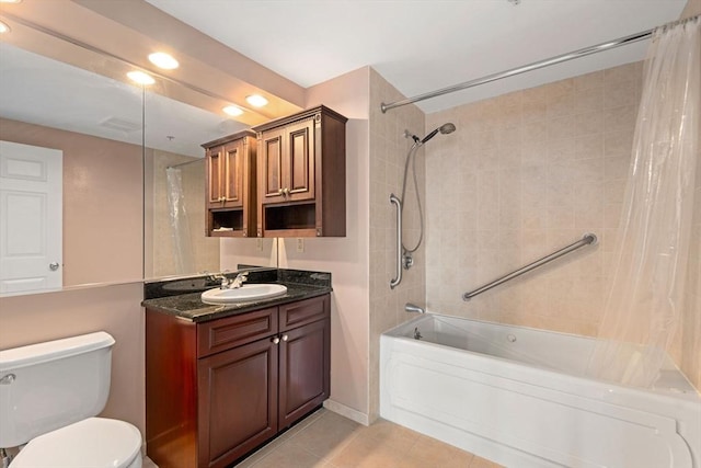 1 Nassau St Unit 2105, Boston, MA 02111 - bathroom featuring shower / bathtub combination with curtain, vanity, recessed lighting, toilet, and tile patterned floors