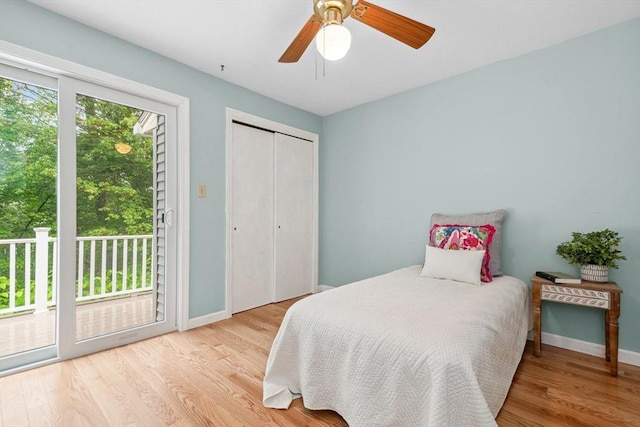 51 Nottingham Rd Unit 51, Grafton, MA 01519 - bedroom with wood finished floors, access to exterior, a ceiling fan, and a closet