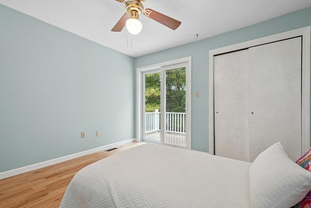 51 Nottingham Rd Unit 51, Grafton, MA 01519 - bedroom with wood finished floors, access to outside, ceiling fan, and a closet