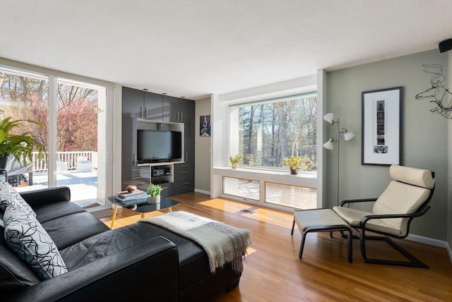 living room featuring baseboards and wood finished floors