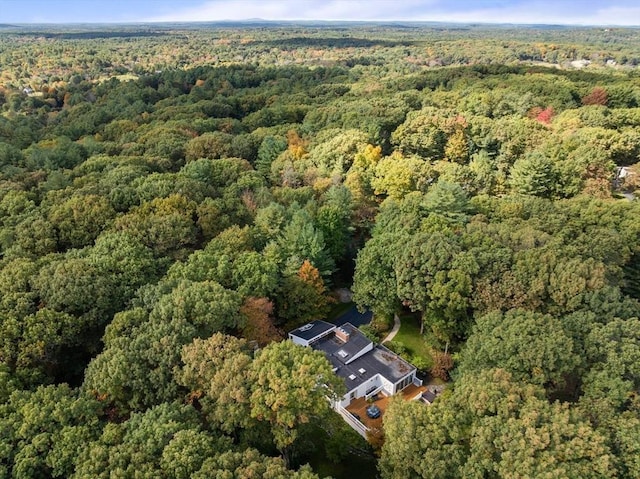 drone / aerial view featuring a view of trees