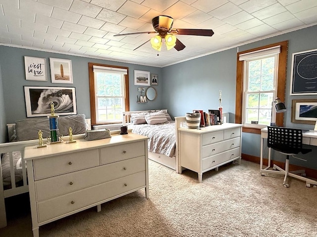 12 Wellington St, Buckland, MA 01370 - bedroom with ornamental molding, multiple windows, carpet flooring, and a ceiling fan