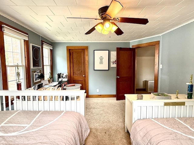 12 Wellington St, Buckland, MA 01370 - bedroom with carpet flooring, crown molding, baseboards, and a ceiling fan