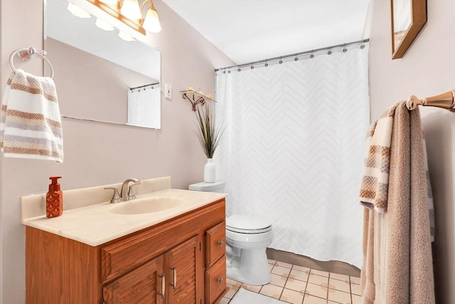 full bath featuring toilet, tile patterned flooring, and vanity