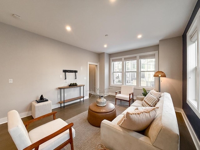 living room featuring dark hardwood / wood-style floors