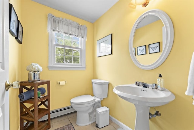 31 Wight St, Waltham, MA 02452 - half bath featuring baseboards, tile patterned floors, baseboard heating, and toilet