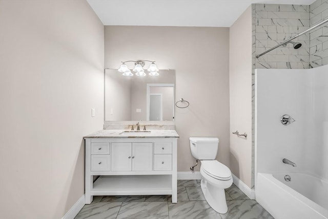 966 Hyde Park Ave Unit 301, Boston, MA 02136 - full bath featuring marble finish floors, toilet, vanity, baseboards, and shower / bath combination