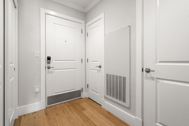 doorway featuring visible vents and light wood finished floors