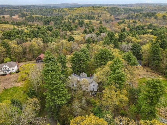 view from above of property featuring a heavily wooded area